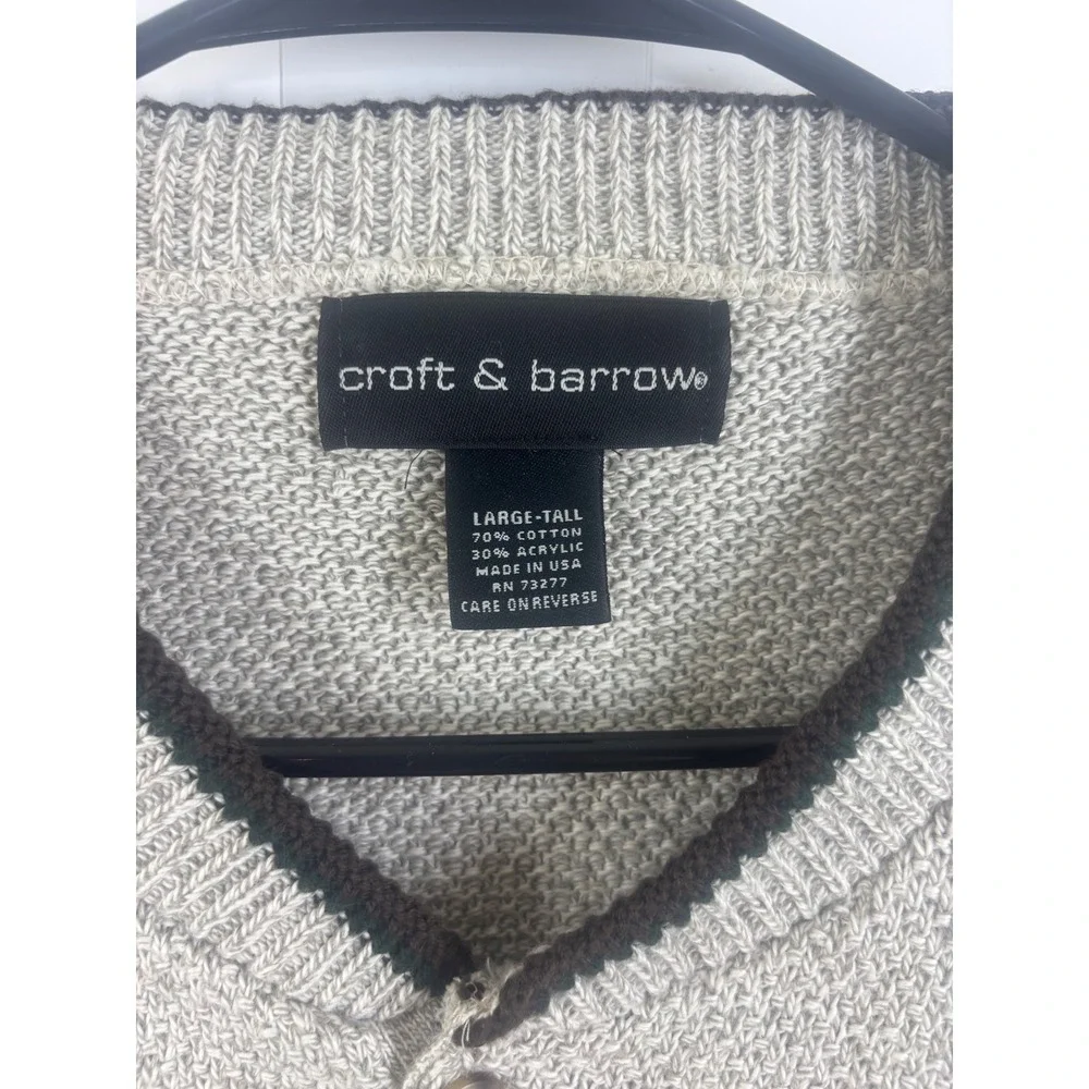 Croft & Barrow Mens Large Tall Henley Sweater Beige Eagle Mountain Knit USA Made
